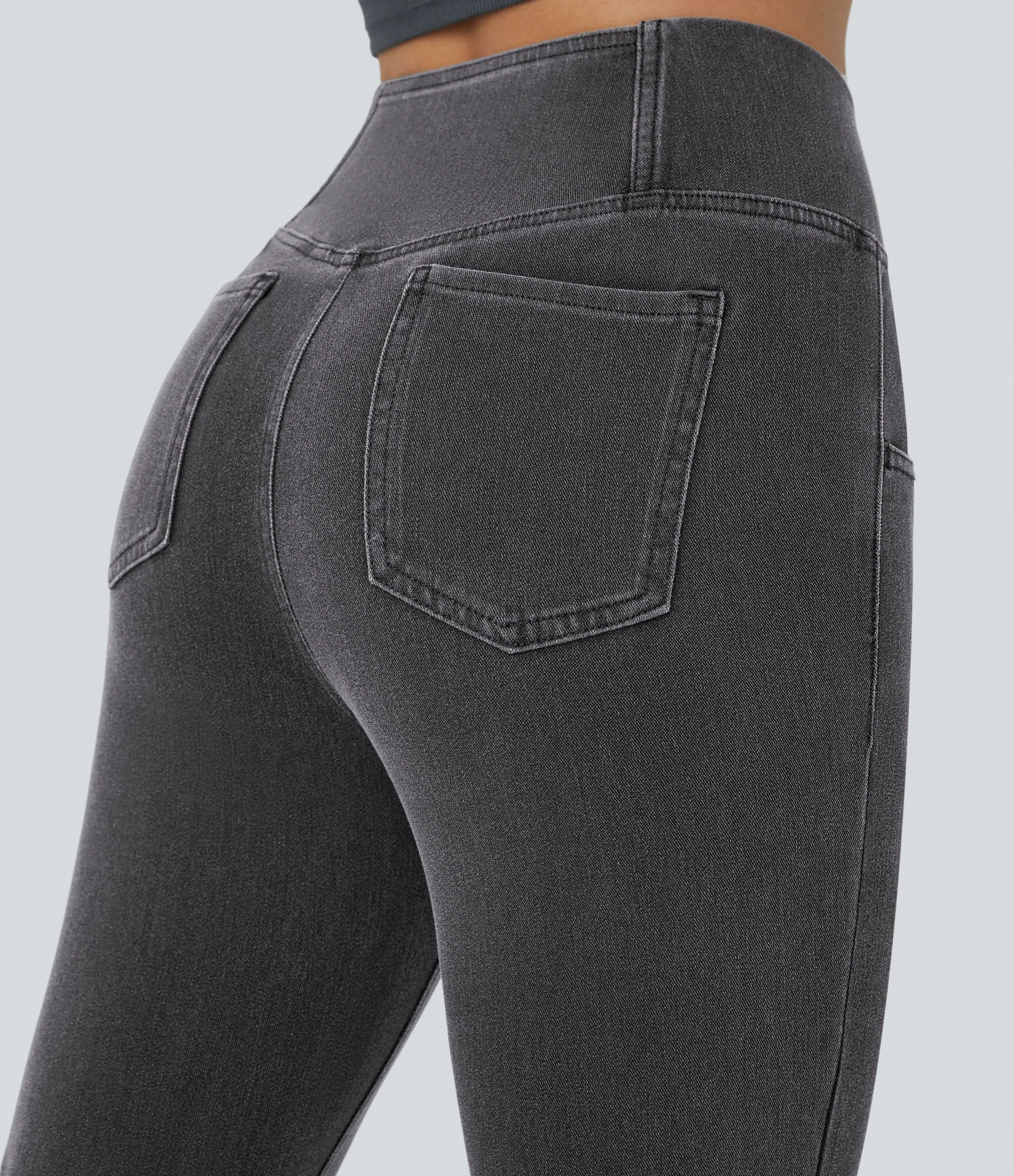 ⚡8 Packs for $25.95⚡- High Waisted Crossover Pocket Washed Stretchy Knit Casual Super Flare Jeans