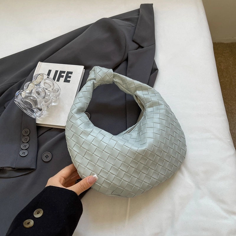 Women's PU Solid Color Classic Style Streetwear Weave Dumpling Shape Zipper Handbag
