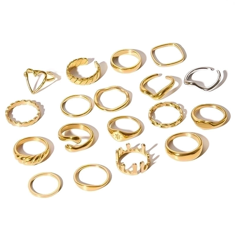 Stainless Steel 18K Gold Plated Minimalist Plating Heart Shape Crown Bow Knot Rings
