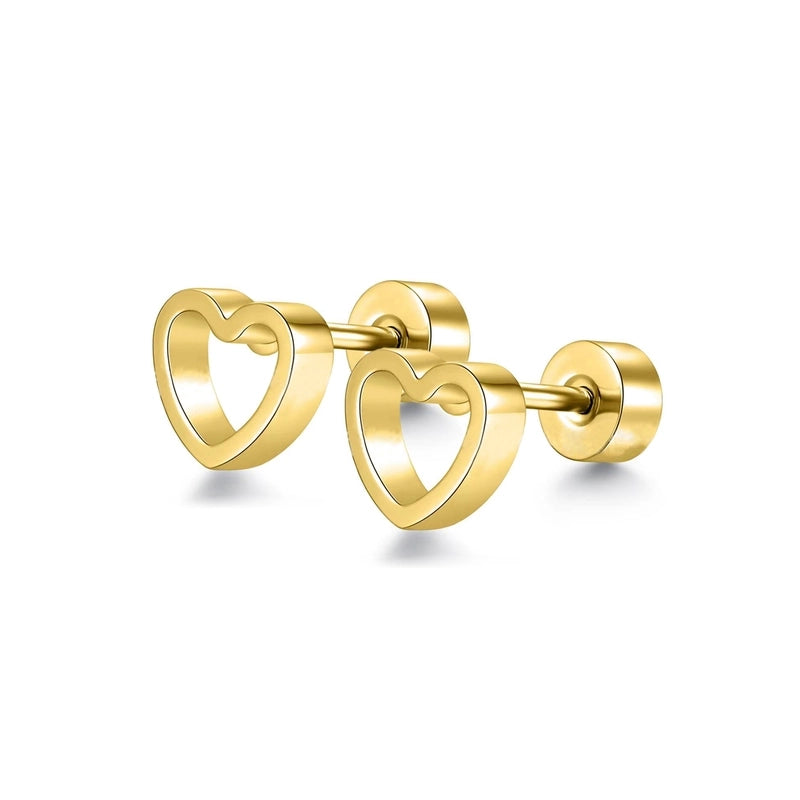 1 Pair Minimalist Moon Heart Shape Plating 304 Stainless Steel 18K Gold Plated Ear Studs