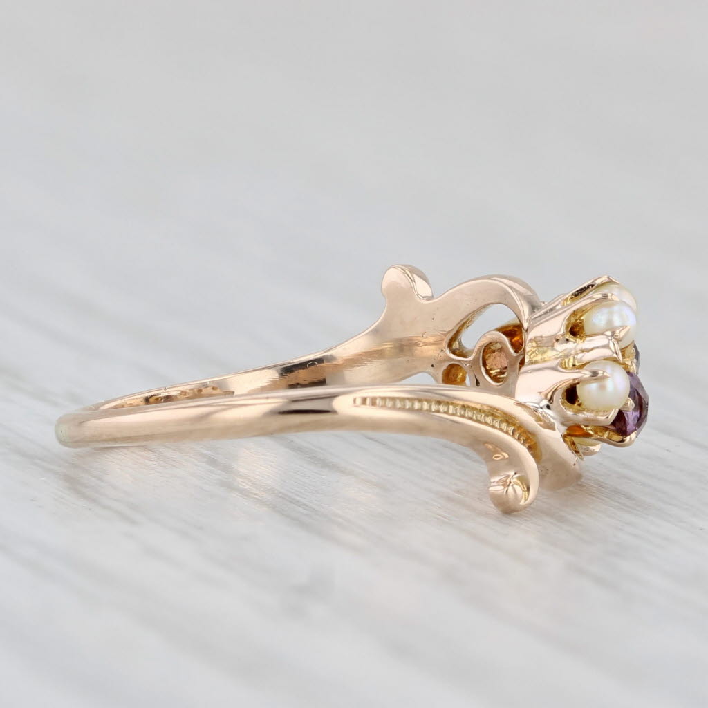 Victorian Garnet Glass Doublet Pearl Ring 10k Yellow Gold Size 4.75 Antique