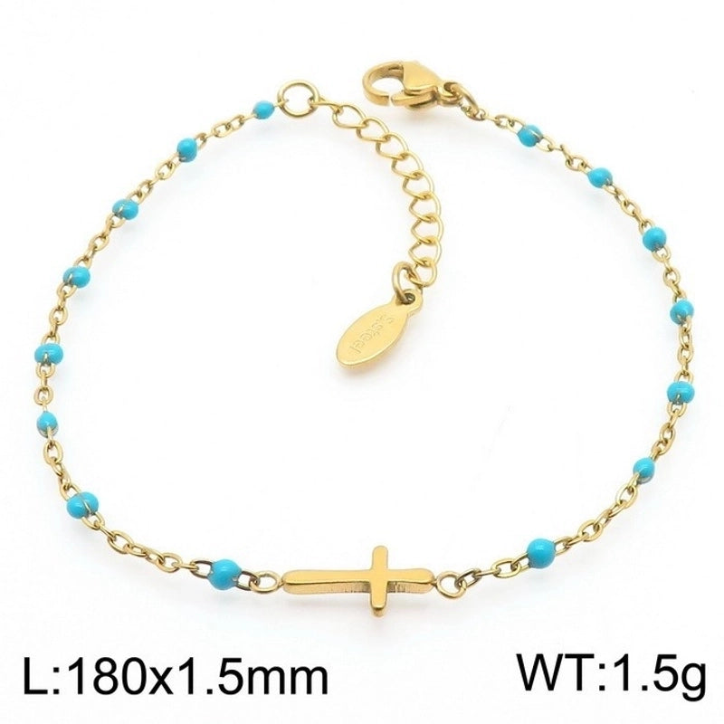 Minimalist Classic Style Cross Titanium Steel 18K Gold Plated Bracelets In Bulk