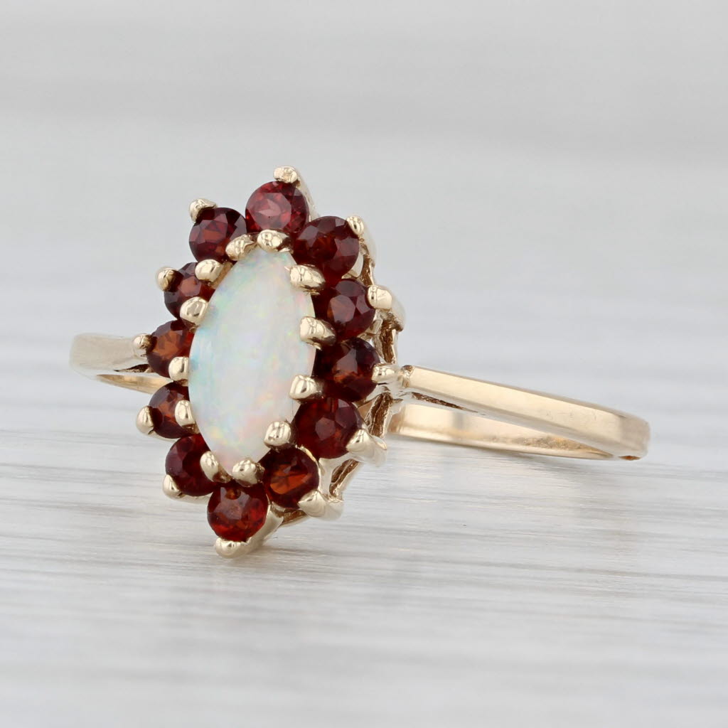 Opal Navette Cabochon Garnet Halo Ring 10k Yellow Gold Size 7.5