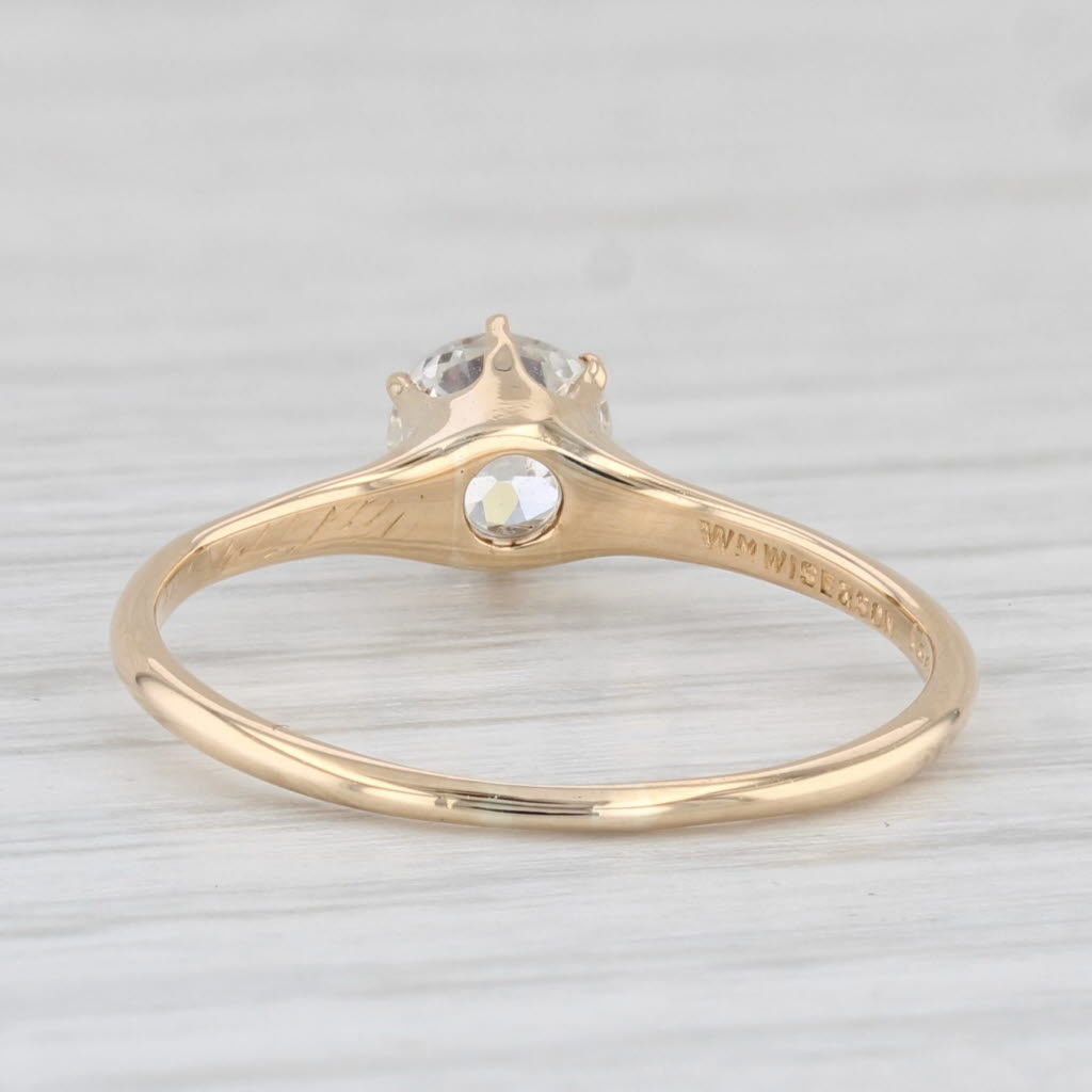Antique William Wise & Son 0.54ct Diamond Solitaire Ring 18k Gold Old Euro Cut