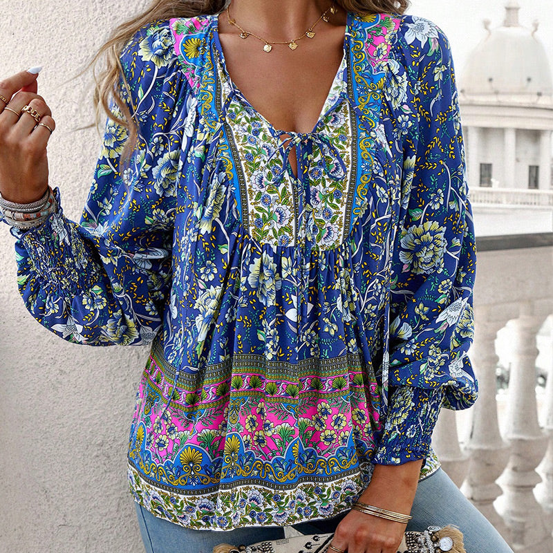 💖Hot Sales-49% OFF✨Women's Fashion Printed v-Neck Long Sleeve Shirt
