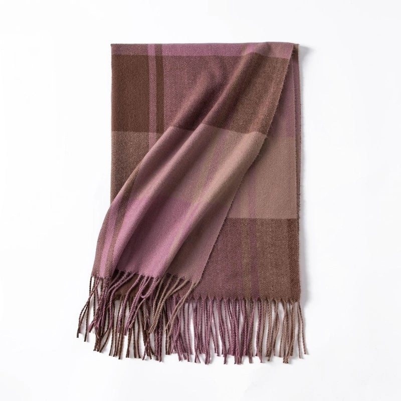 Women's Elegant Minimalist Plaid Imitation Cashmere Tassel Scarf