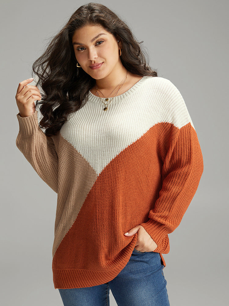 Colorblock Split Side Drop Shoulder Pullover