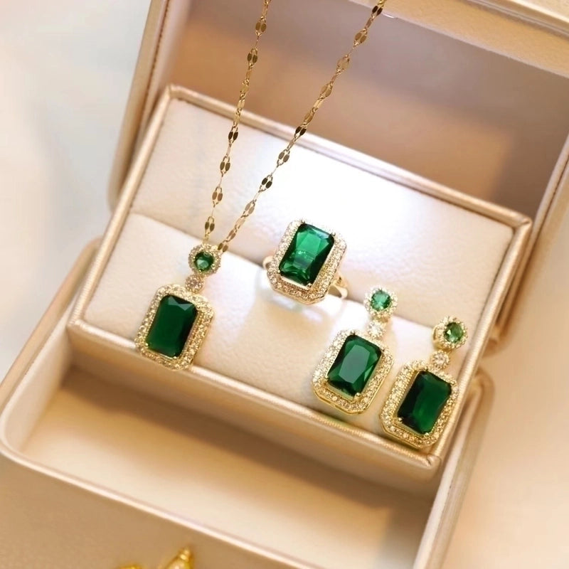 Titanium Steel Ethnic Style Inlay Square Zircon Necklace Earrings Rings