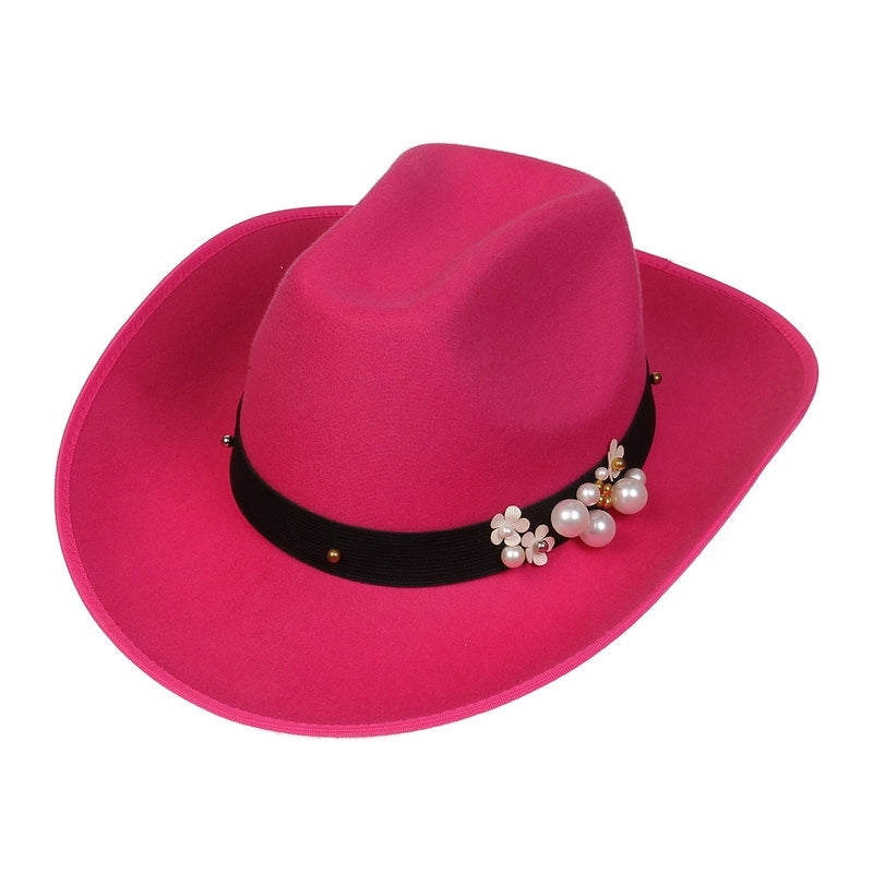 New Woolen Hat Western Denim Top Hat Men And Women Couple Hat Big Brim Curling Felt Hat