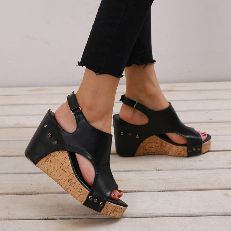 🔥Last Day Promotion 50% OFF - Women's Leather Platform Wedge Sandals