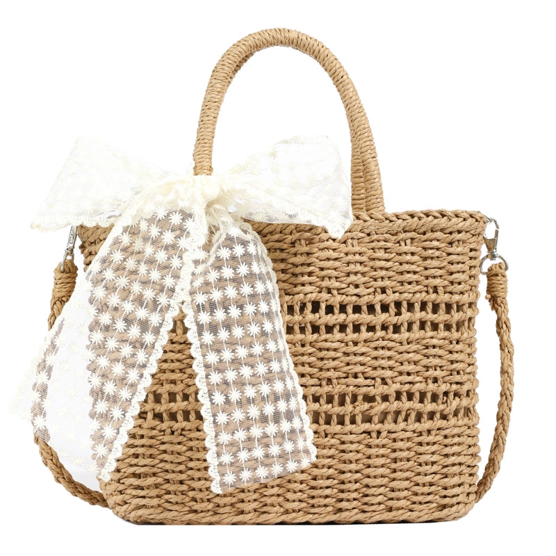 Women's Straw Bow Knot Vacation String Handbag