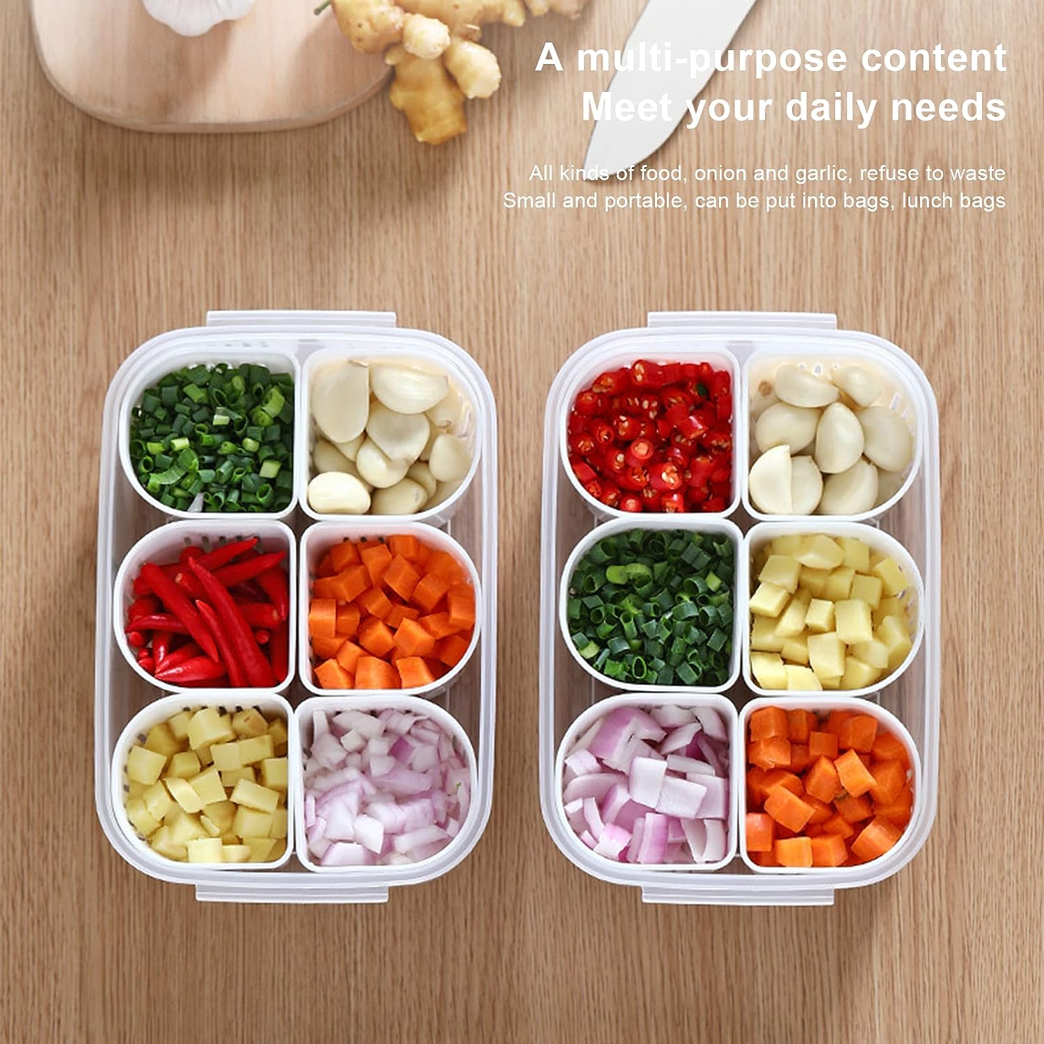 Fridge Food Storage Container With Lid. Airtight Refrigerator Food Box With 6 Pcs Detachable Drain Basket