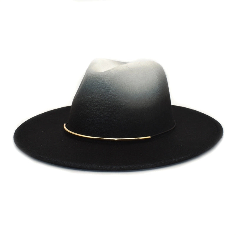New Woolen Hat Women's Autumn And Winter Flat-brimmed Big-brimmed Hat Couple's Hat Color-changing Retro Jazz Hat Men