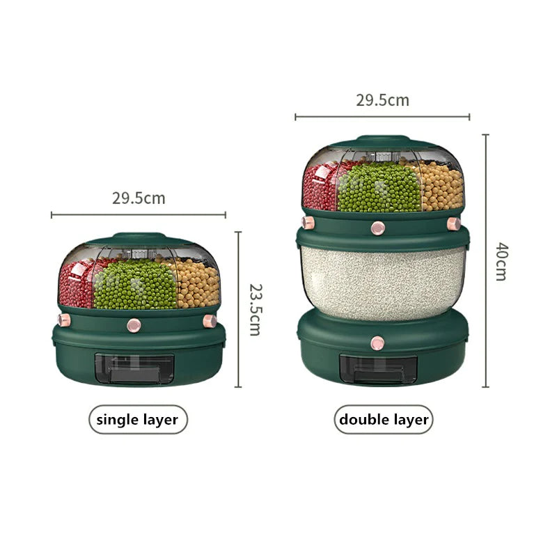 9KG Double Layer 360°Rotating Storage Separate Sealed Cereal Container