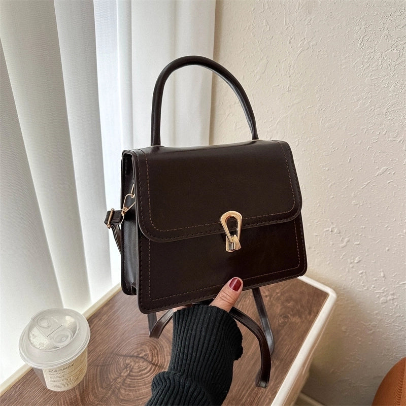 Women's Pu Leather Solid Color Elegant Square Lock Clasp Handbag
