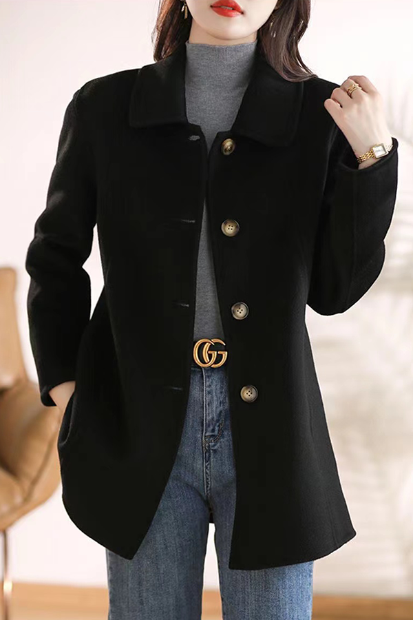 Women Purple Peter Pan Collar Button Woolen Coats Fall