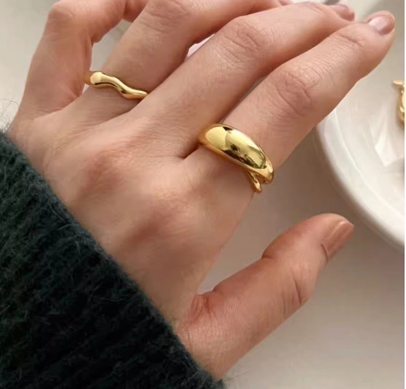 Minimalist Classic Style Solid Color 304 Stainless Steel Titanium Steel 18K Gold Plated Plating Rings