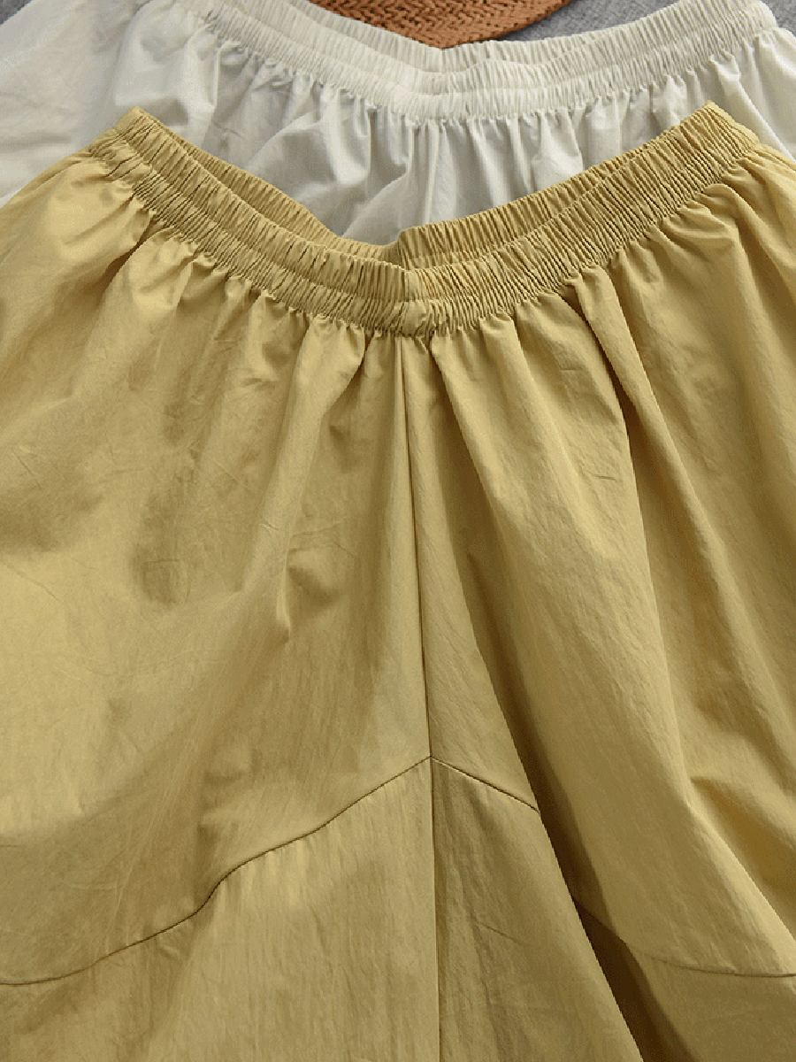 Women Summer Pure Color Cotton Wide-leg Cropped Pants