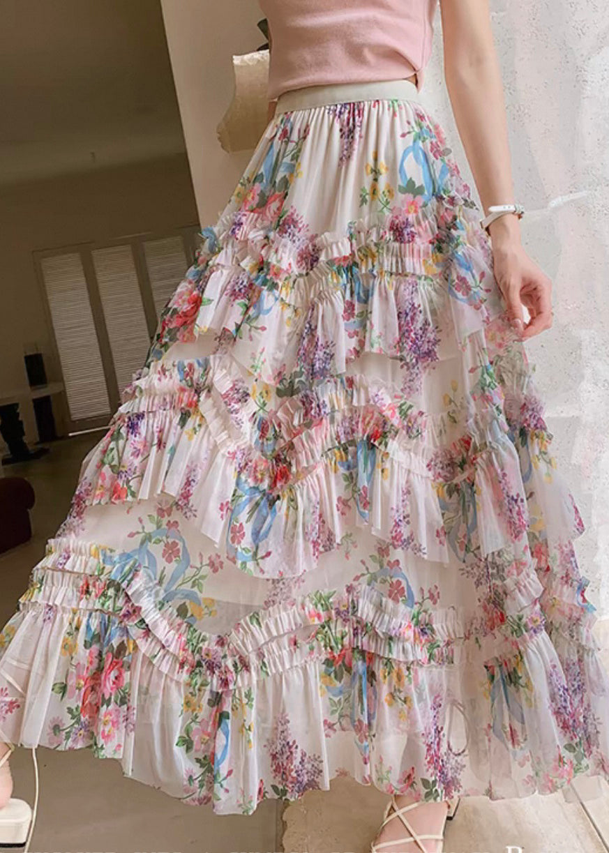 Beautiful Pink Ruffled Patchwork Asymmetrical Tulle Skirts