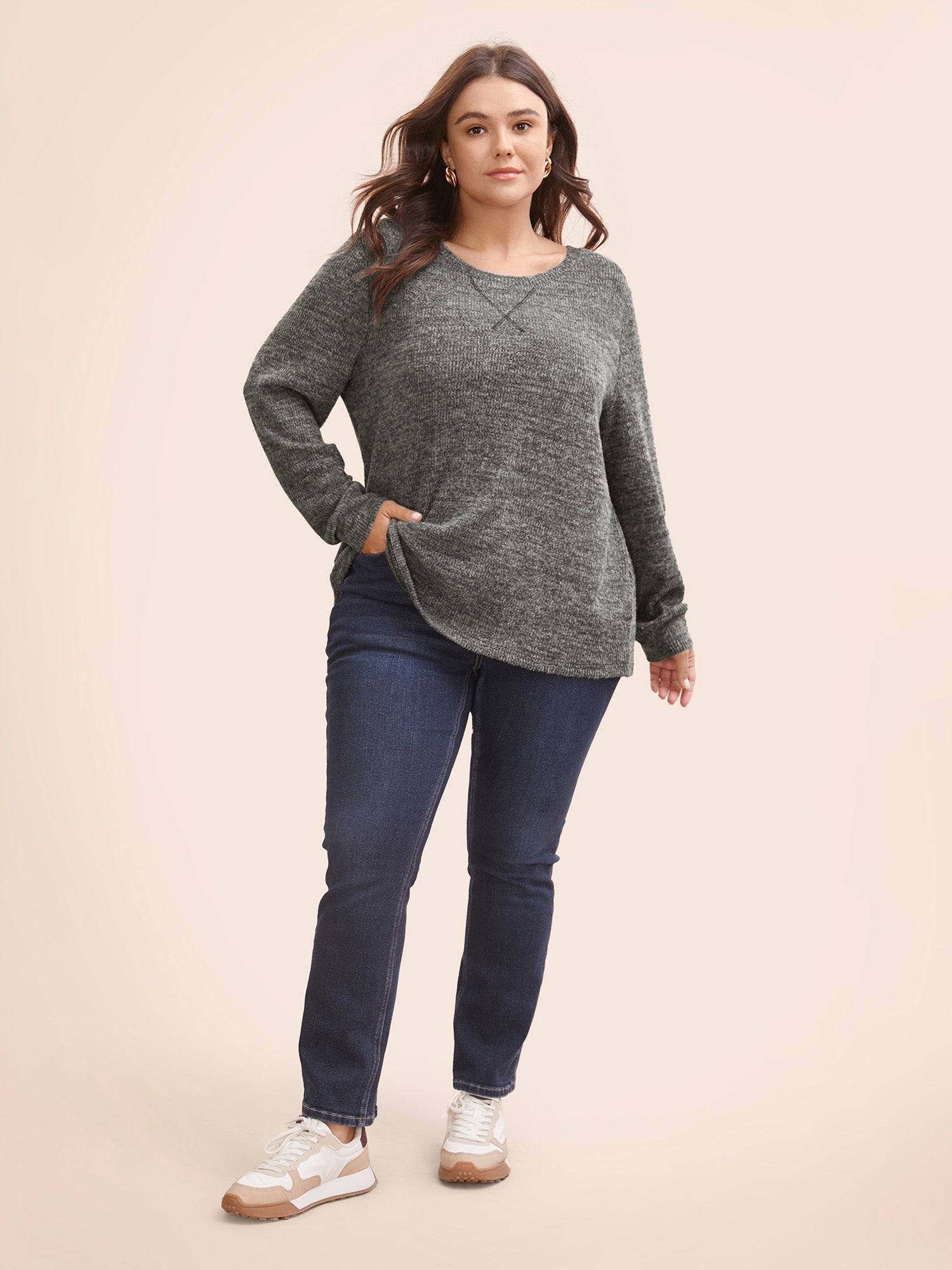 Solid Heather Round Neck Stitch Sweatshirt