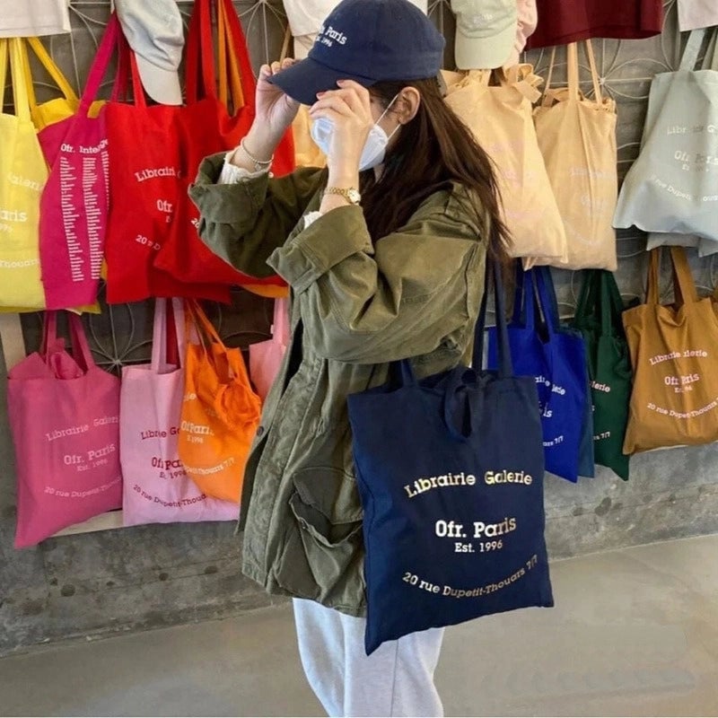 Simple Letter Shoulder Bag Student Schoolbag Commuter Canvas Bags