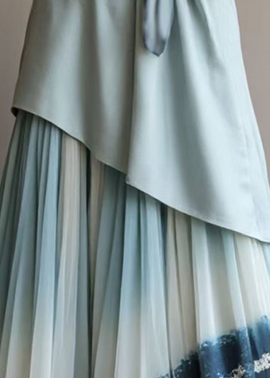 New Blue Wrinkled Patchwork Chiffon Skirt Summer