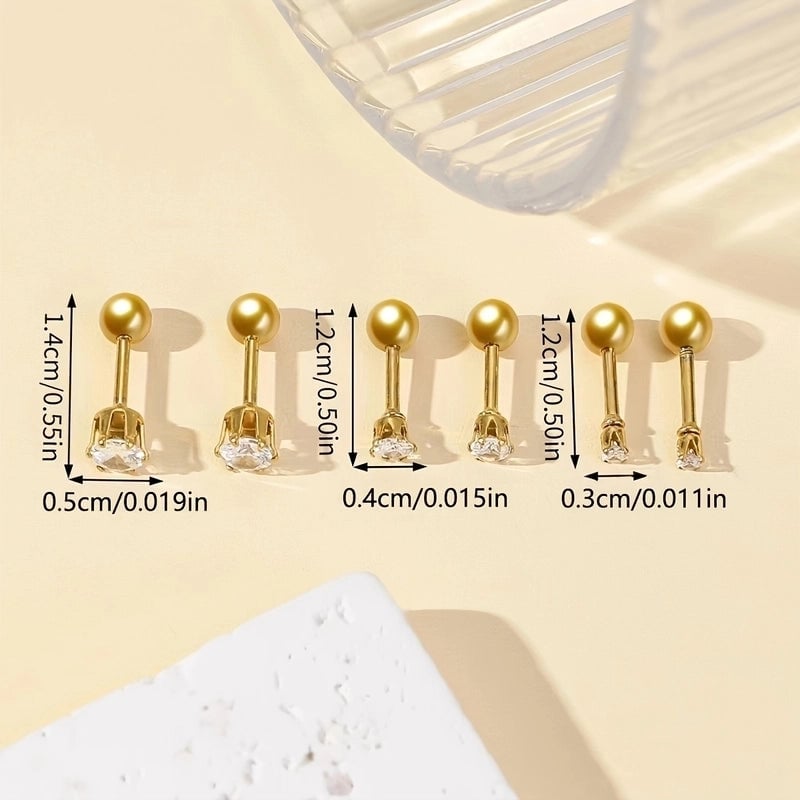 3 Pairs Minimalist Classic Style Geometric 304 Stainless Steel 18K Gold Plated Cartilage Earrings