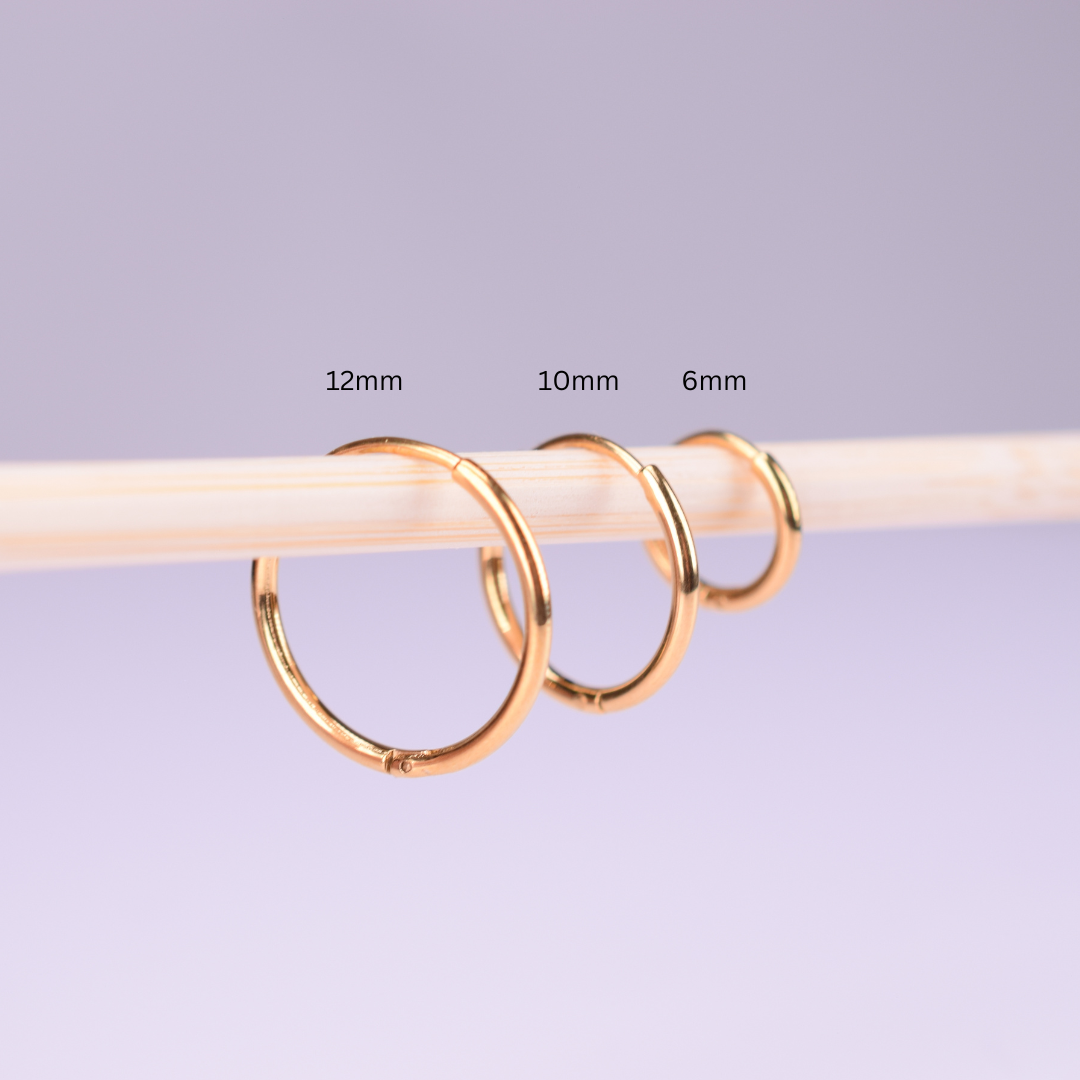 12mm thin hinged hoops - Gold