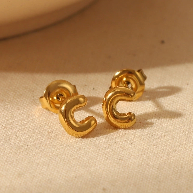 1 Pair Basic Minimalist Letter Solid Color 304 Stainless Steel 14K Gold Plated Ear Studs