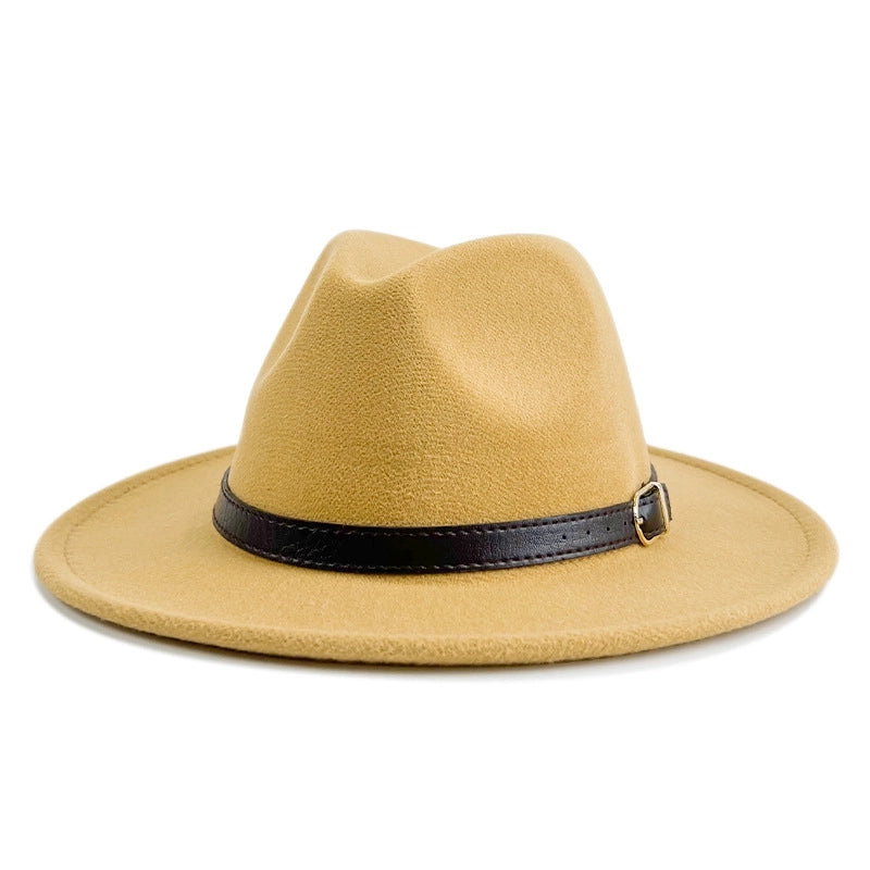 Explosions Solid Color Belt Woolen Hat Autumn And Winter Wind Fedora Hat Men's And Women's Felt Hat