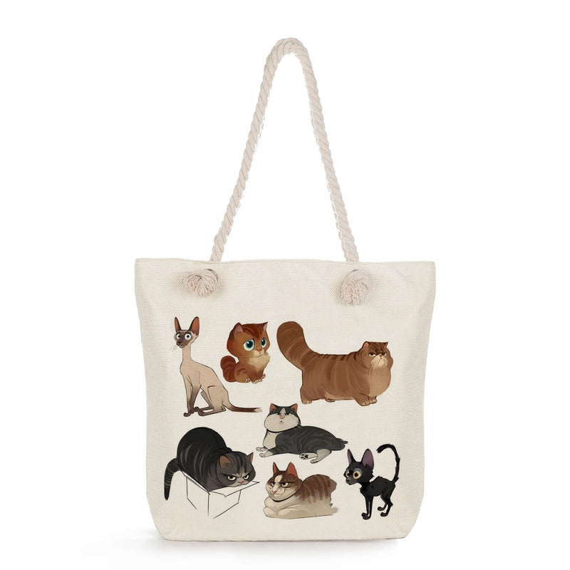 Women's Medium Linen Cartoon Elegant Basic Classic Style Square Zipper Canvas Bag