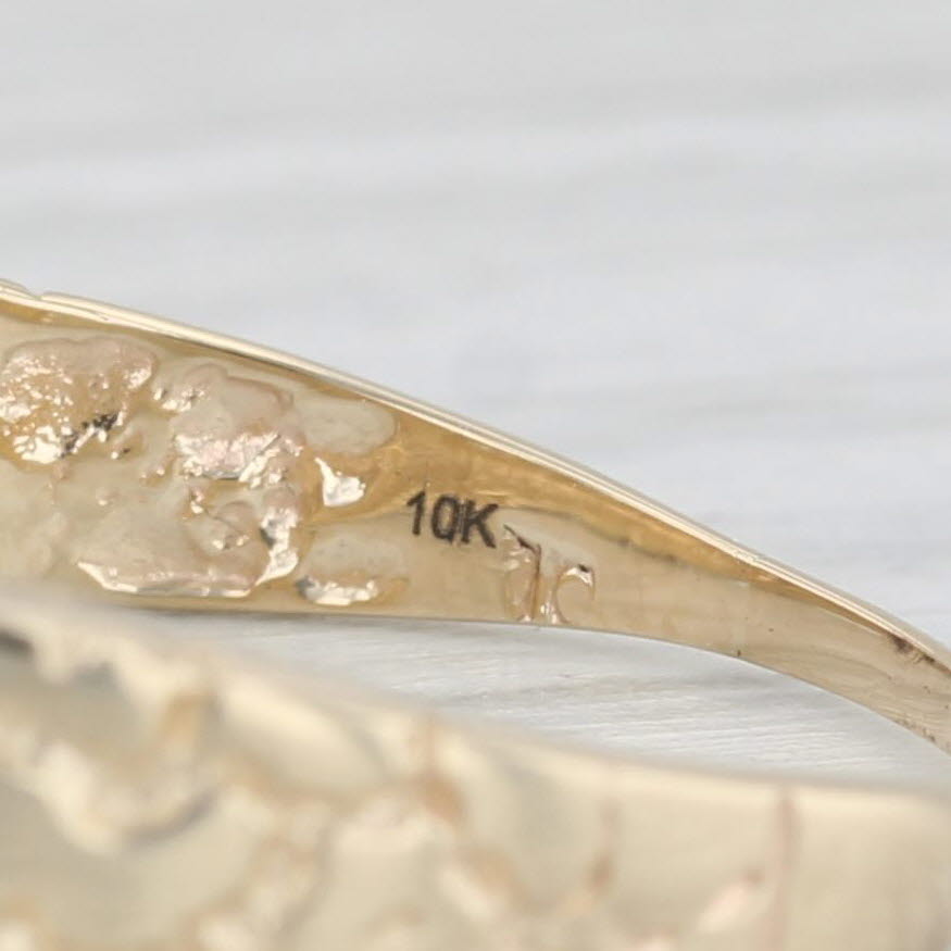 Vintage Diamond 3-Stone Men's Ring Wedding 10k Gold Nugget Band Size 10.75