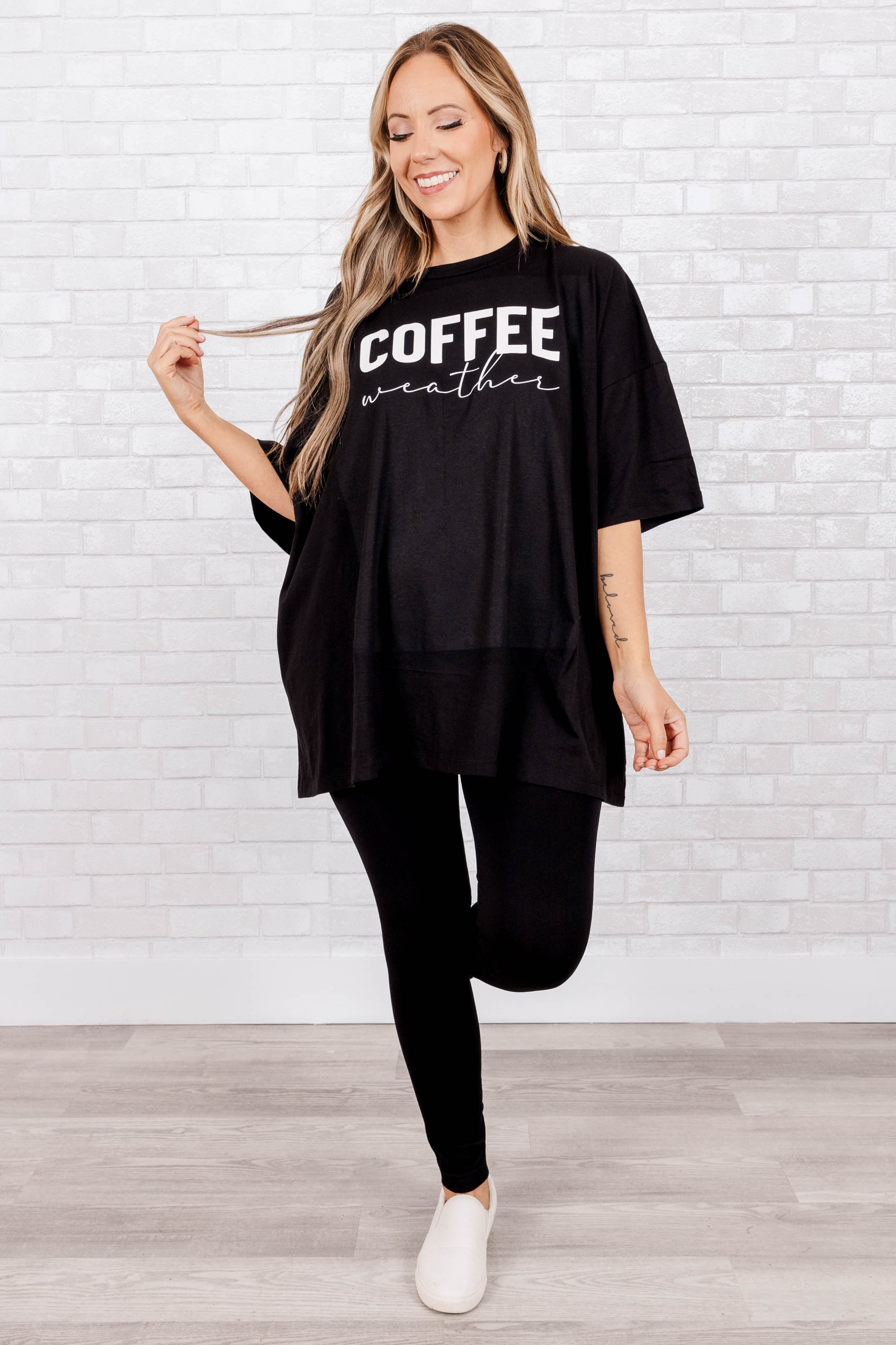 Coffee Weather Boyfriend Tee. Black