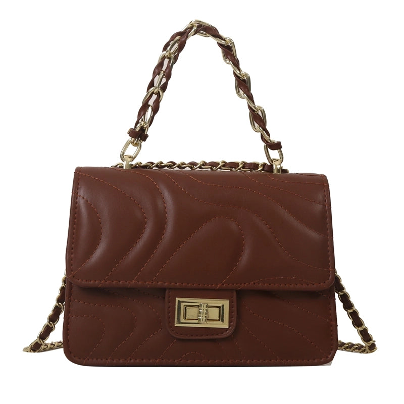 Women's Pu Leather Solid Color Streetwear Square Lock Clasp Handbag