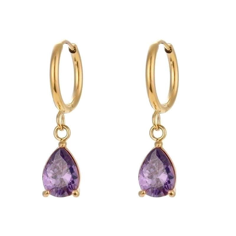 Fashion Water Droplets Plating Inlay 304 Stainless Steel Zircon 18K Gold Plated Drop Earrings