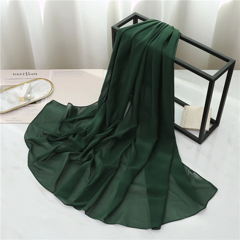 Pearl Chiffon Scarf Solid Color Rectangular Scarf Women's Shawl Basic Scarf