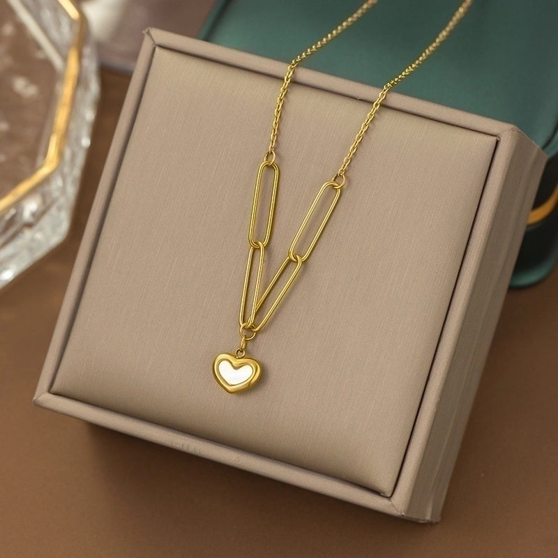 Casual Minimalist Heart Shape Titanium Steel Plating Inlay Pearl Shell Bracelets Earrings Necklace