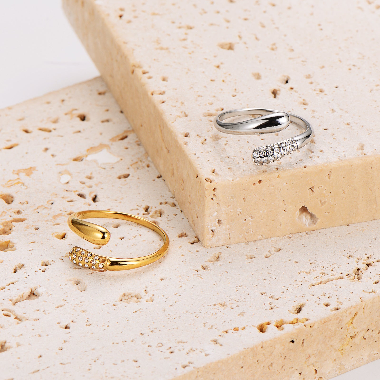 Aml Stainless Steel Ins Style Diamond Hug Ring Trendy Couple Ring