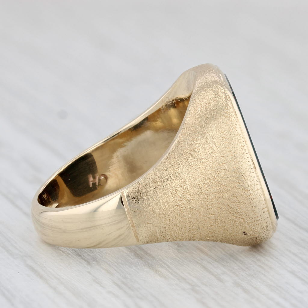 Blood Stone Chalcedony Ring 14k Yellow Gold Size 9.5