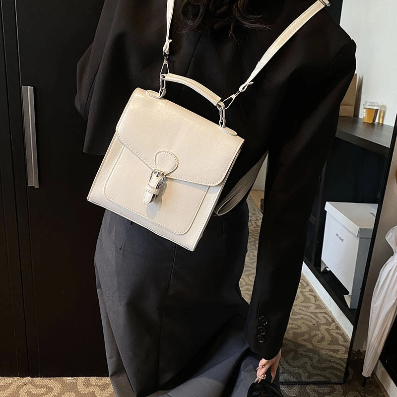 Women's Pu Leather Solid Color Streetwear Sewing Thread Square Flip Cover Functional Backpack