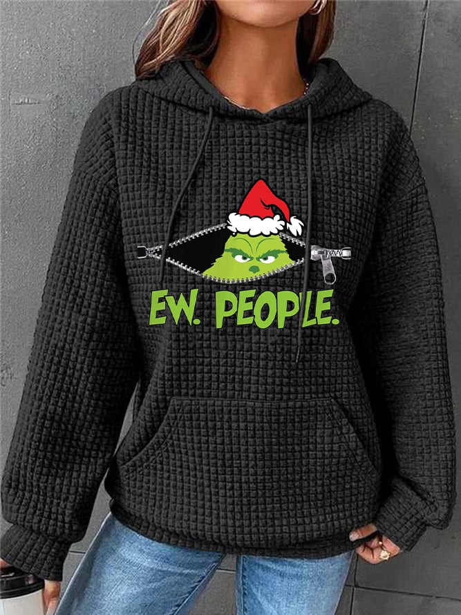 Women's Ew People Christmas Waffle Hooded Sweatshirt