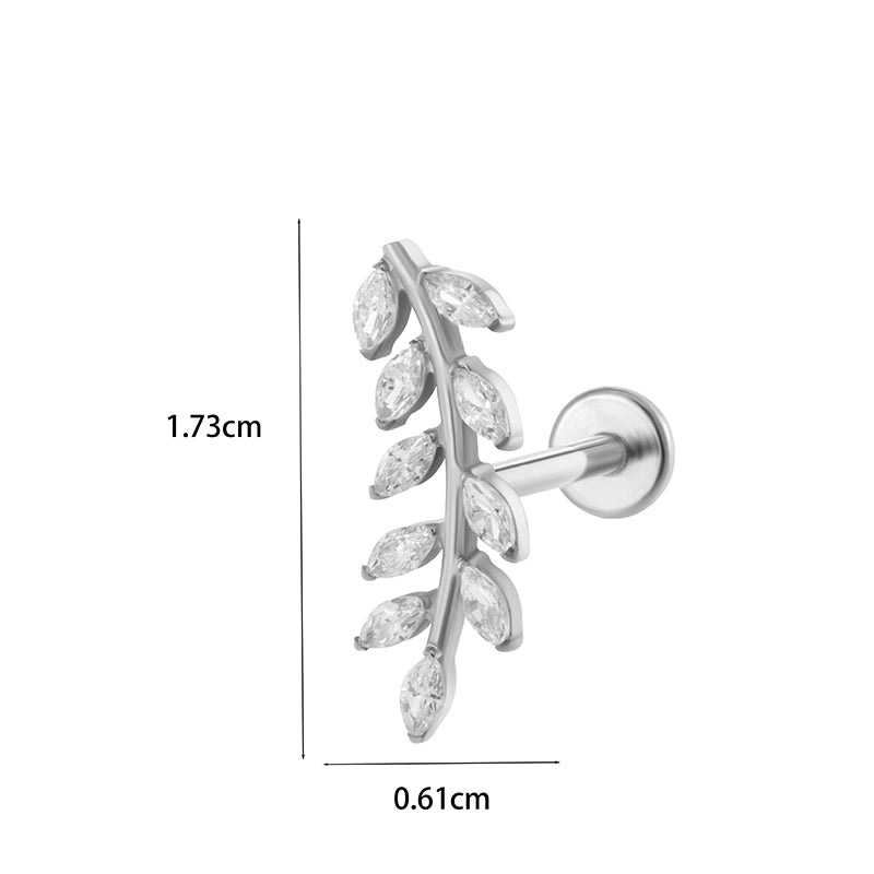 1 Piece Ear Cartilage Rings & Studs Minimalist Classic Style Leaves Chain Pure Titanium Inlay Zircon Ear Cartilage Rings & Studs