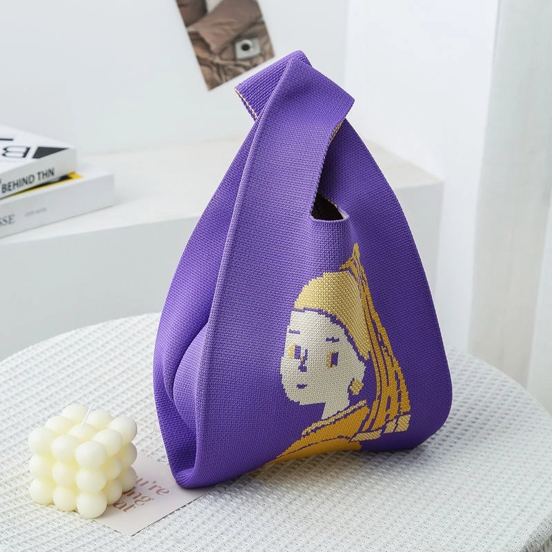 Women's Small Knit Color Block Streetwear Square Open Shoulder Bag