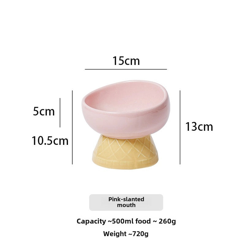Cat Bowl Ceramic Protective Cervical Spine Drinking Bowl Pet Supplies Cute Oblique Mouth Anti-knock Dog Rice Bowl Cat Food Bowl