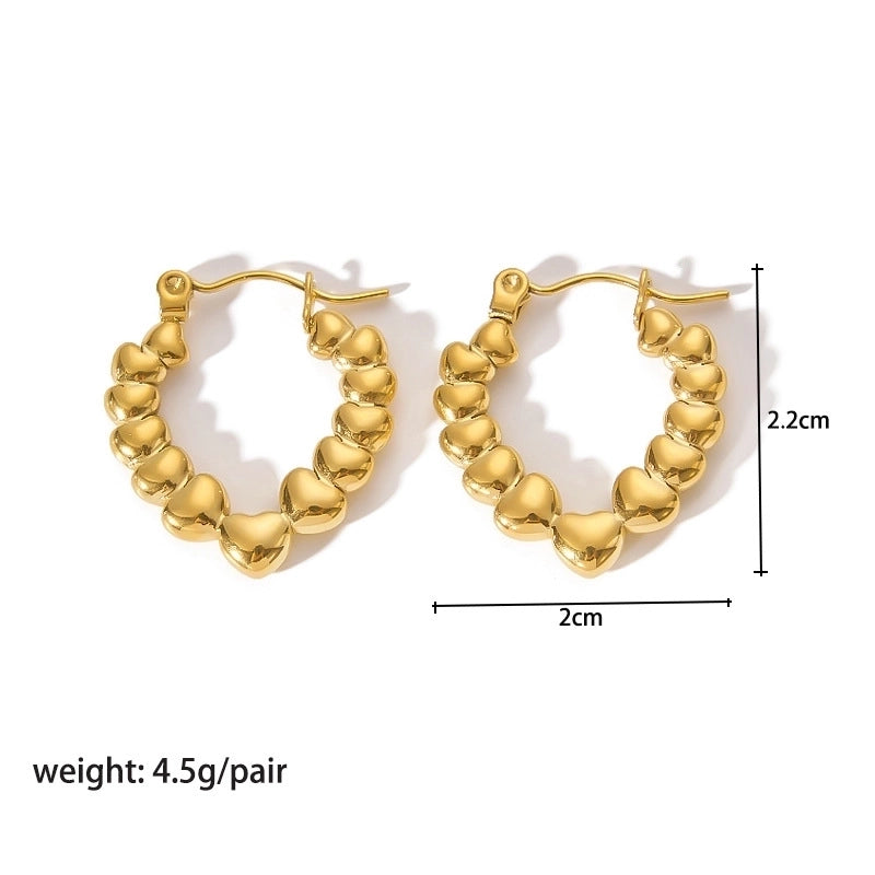 1 Pair Modern Style Round Heart Shape 304 Stainless Steel 18K Gold Plated Hoop Earrings