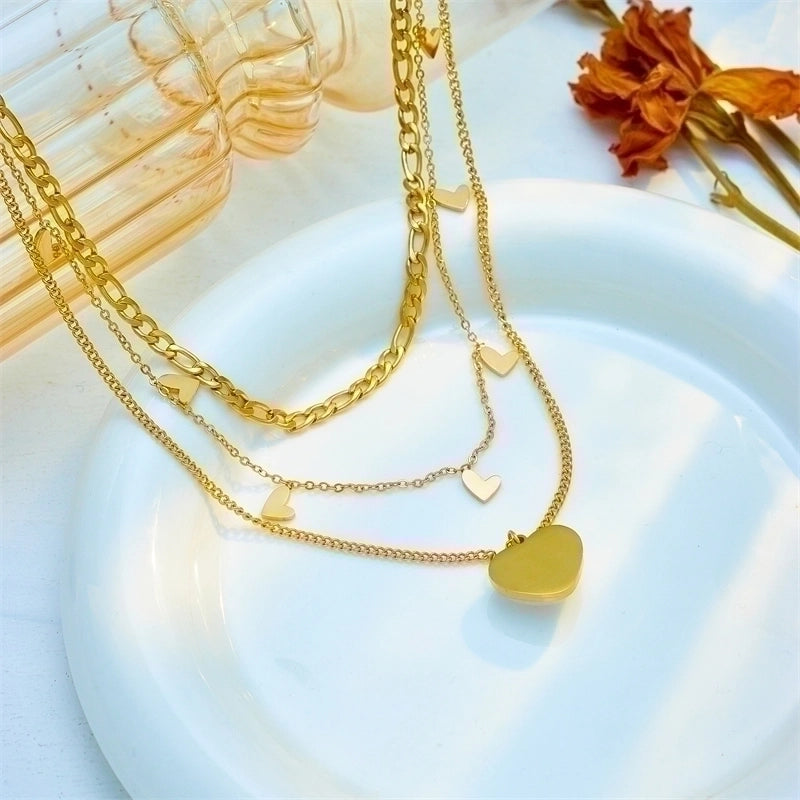 Minimalist Heart Shape 304 Stainless Steel Pearl 18K Gold Plated Plating Inlay Layered Necklaces