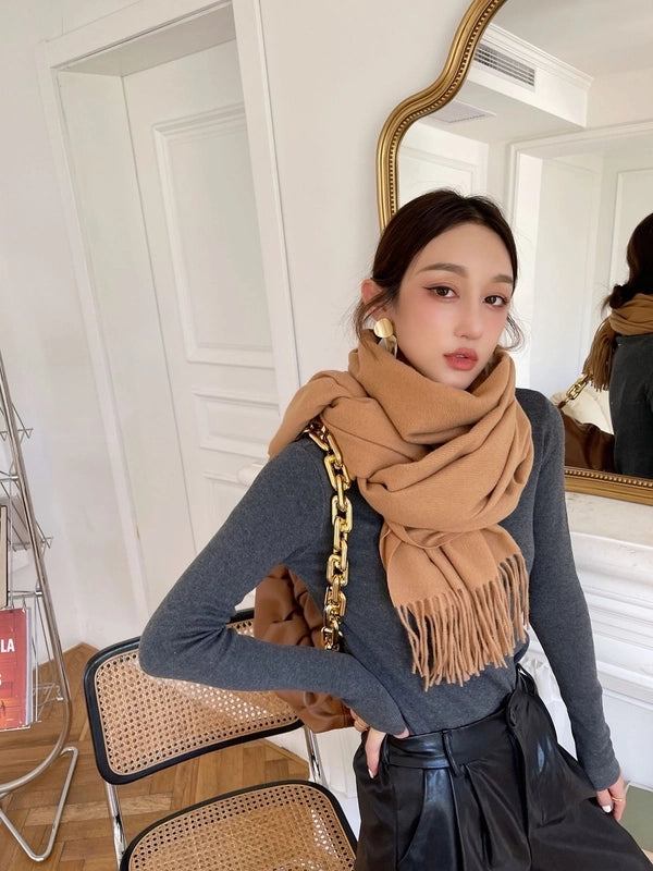 Women's Basic Minimalist Classic Style Solid Color Viscose Fiber Scarf
