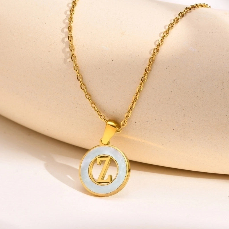 201 Stainless Steel INS Style Minimalist Plating Hollow Out Inlay Letter Shell Necklace Pendant