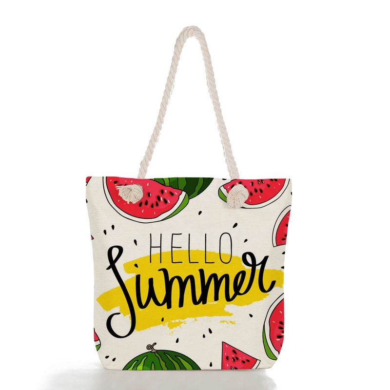 Women's Cotton And Linen Fruit Strawberry Cute Square Zipper Tote Bag