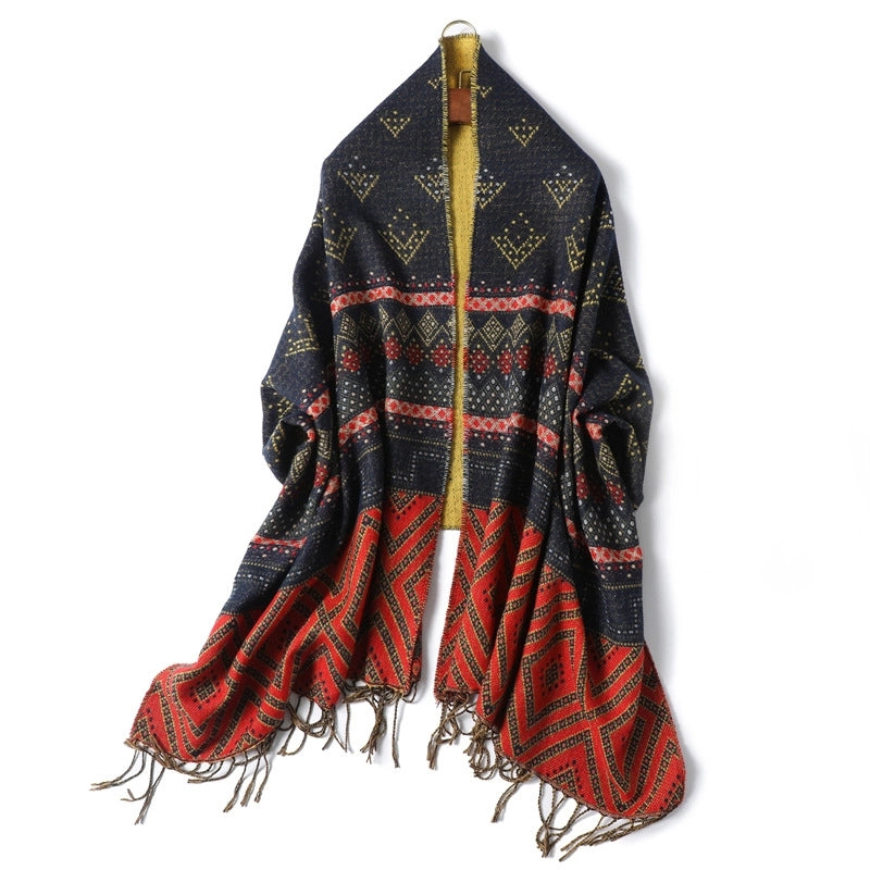 Fashion Diamond Plaid Shawl Scarf Women's Winter Warm Scarf Tassel Artificial Cashmere Scarf Double-Sided Color Matching